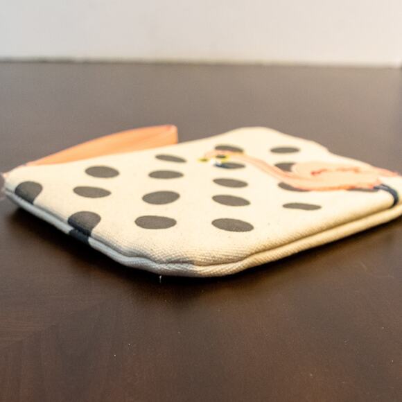 OLD NAVY Pink Flamingo Graphic Black Polka Dot Canvas Wristlet Wallet - Picture 3 of 8